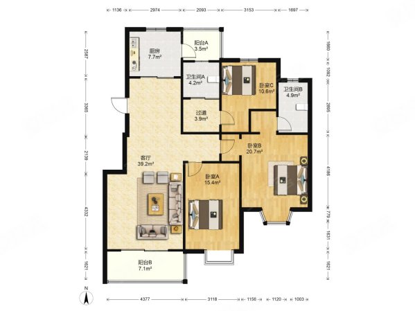 金信花园3室2厅2卫136.76㎡南529万