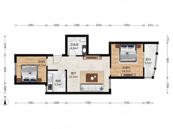 北京房山良乡罗府家园整租  良乡  罗府家园  2室1厅出租房源真实图片
