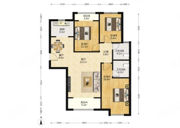 雍雅锦江  北国超市 精装三室 有车位 看房方便 价能聊