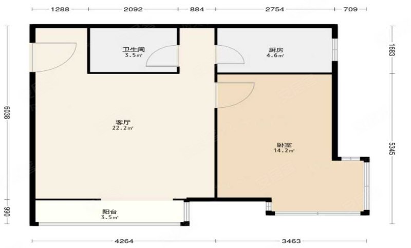 嘉业大厦1室1厅1卫63.75㎡东南387万