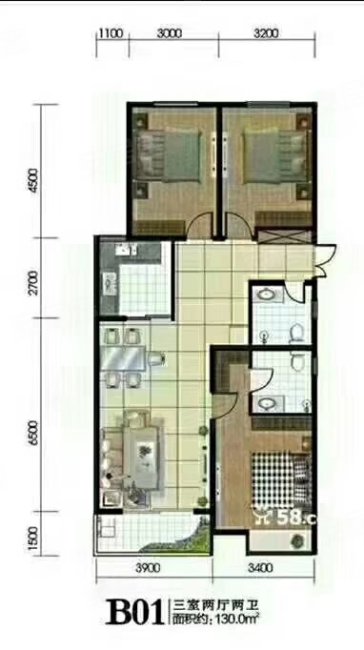 奥达文景观园3室2厅2卫130㎡南北126万