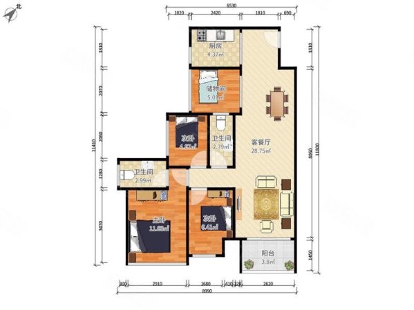 全盛紫悦龙庭4室2厅2卫86.39㎡东南358万