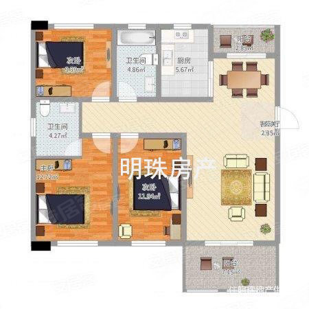 鹿城府华府3室2厅2卫126.48㎡南北70万