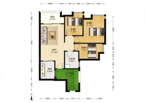 亚运城天成3室2厅1卫90.16㎡东北188万