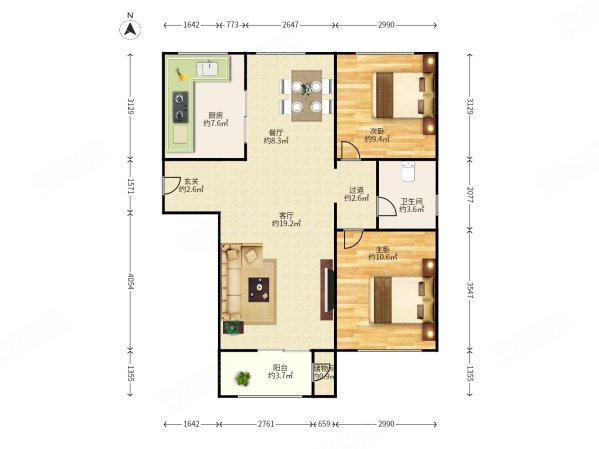 颂善园2室2厅1卫89.84㎡南北179万