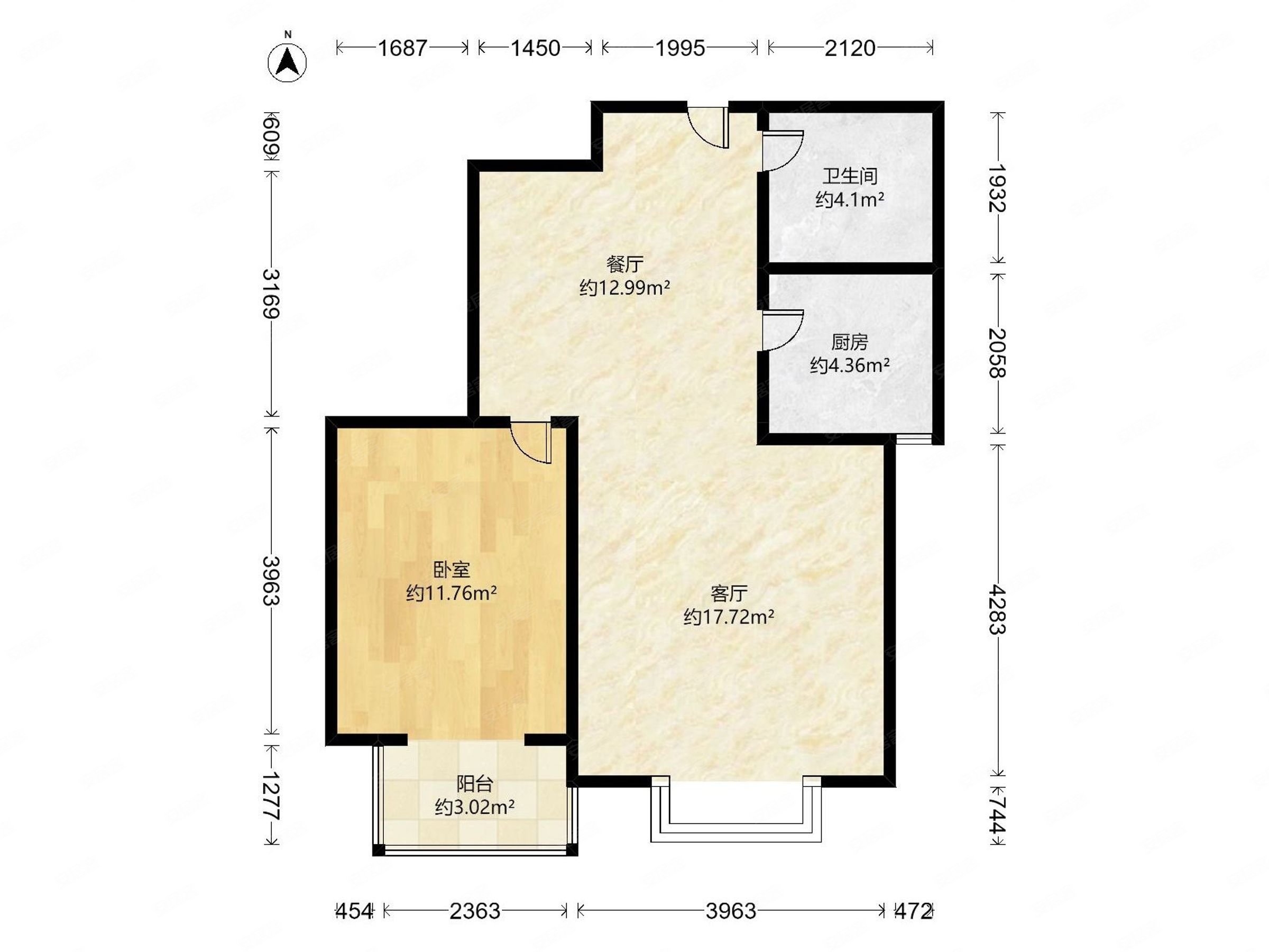 北城山水1室2厅1卫73㎡南68.5万