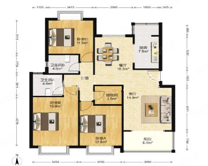三区交汇 高品质小区 房东诚意卖 双南两房南北直通必看好房,汇丽花园