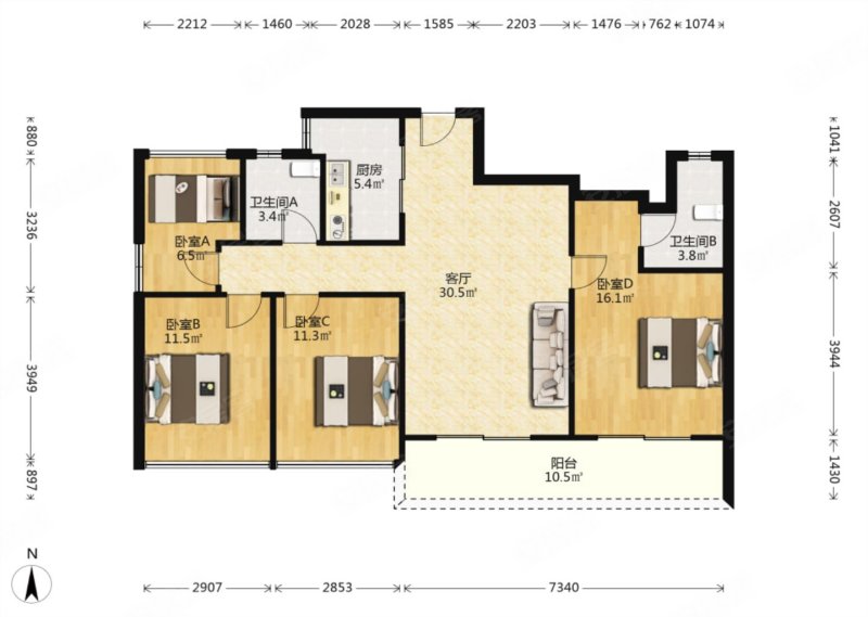 满二年 户型方正,全南户型,楼层视野采光好 没住过