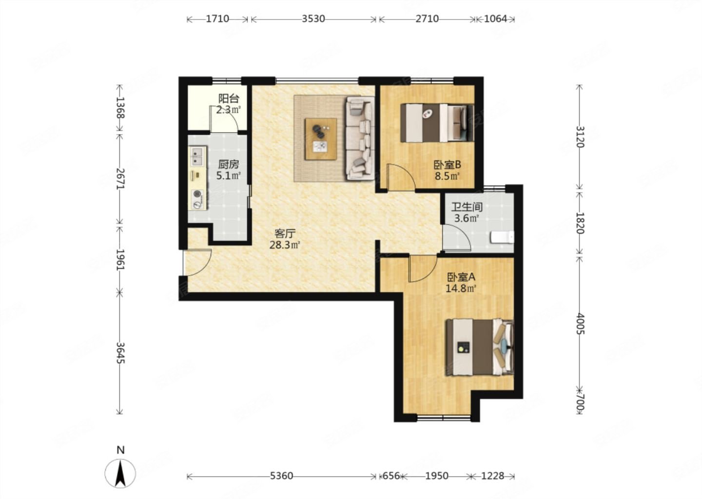长风街和平路,富力现代广场,精装两居,大红本满五.