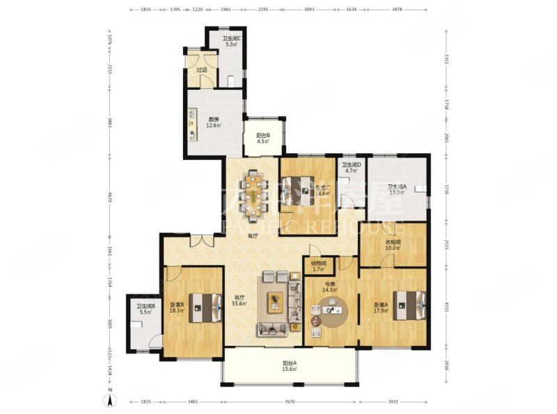 春申景城MIDTOWN3室2厅3卫202.02㎡南1880万