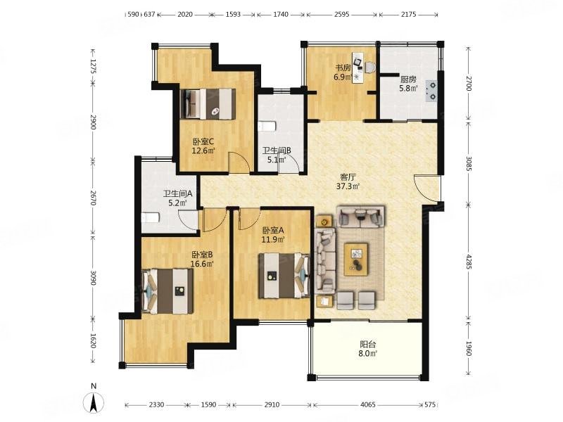 白塘景苑(东区)3室2厅2卫136.67㎡南455万