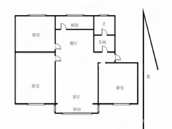 褐山花苑小区二期3室2厅1卫107㎡南北55万