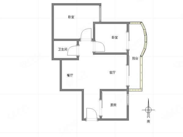 76平两室一厅户型图图片