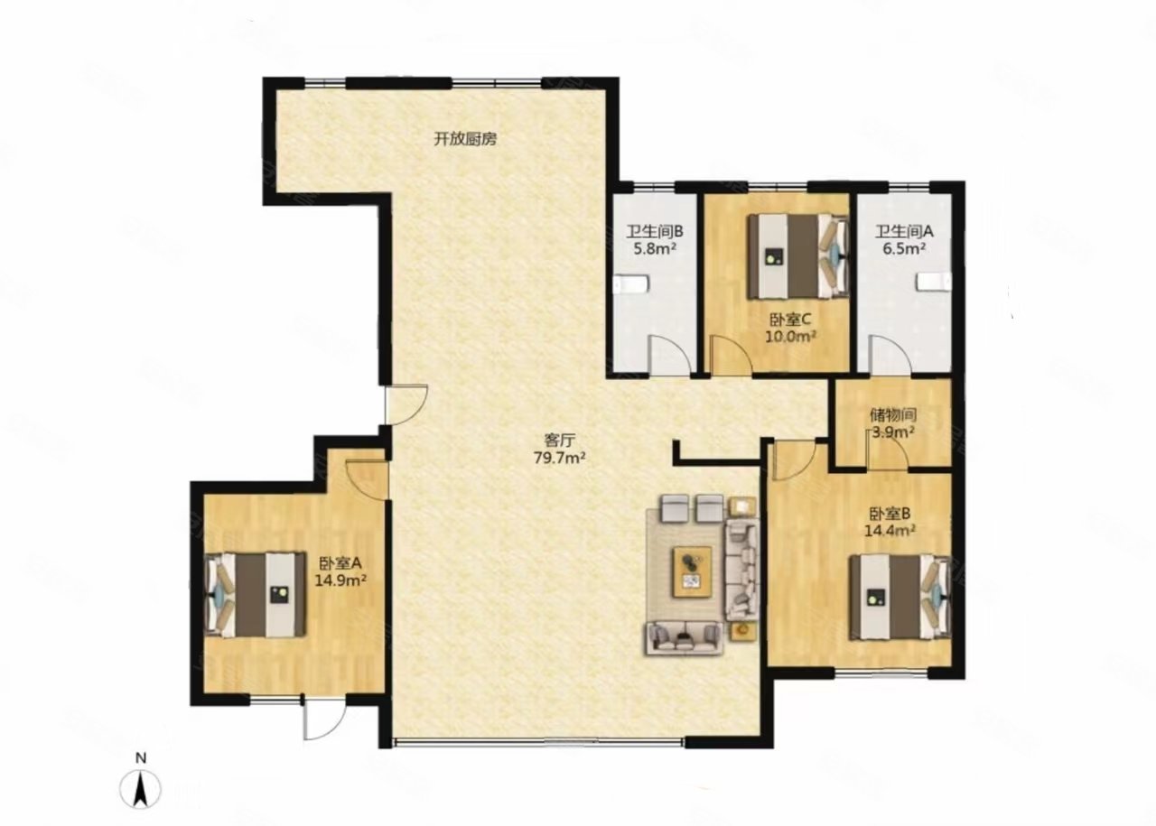 绿城润园3室2厅2卫175㎡南200万