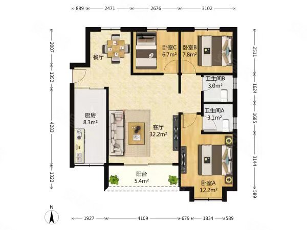 深圳南山大冲大冲都市花园科技园大冲都市花园 精装100平米三房空房