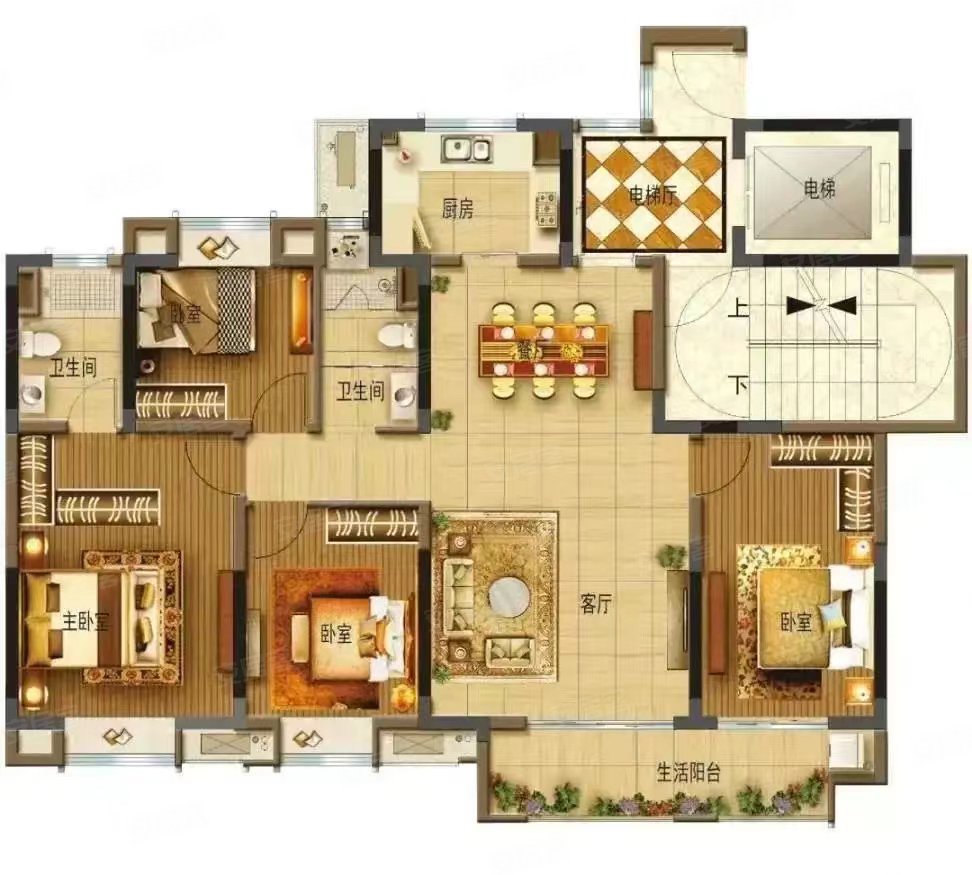大平层吾悦广场碧桂园4室两厅三卫精装大飞机户型