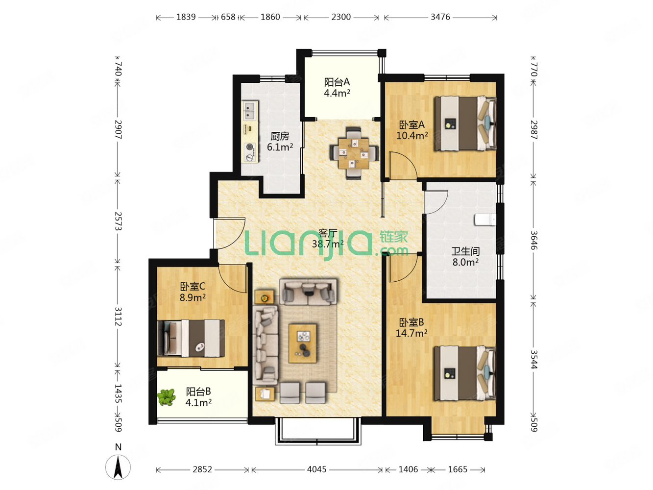 海尔山海湾3室2厅1卫130.5㎡南北120万