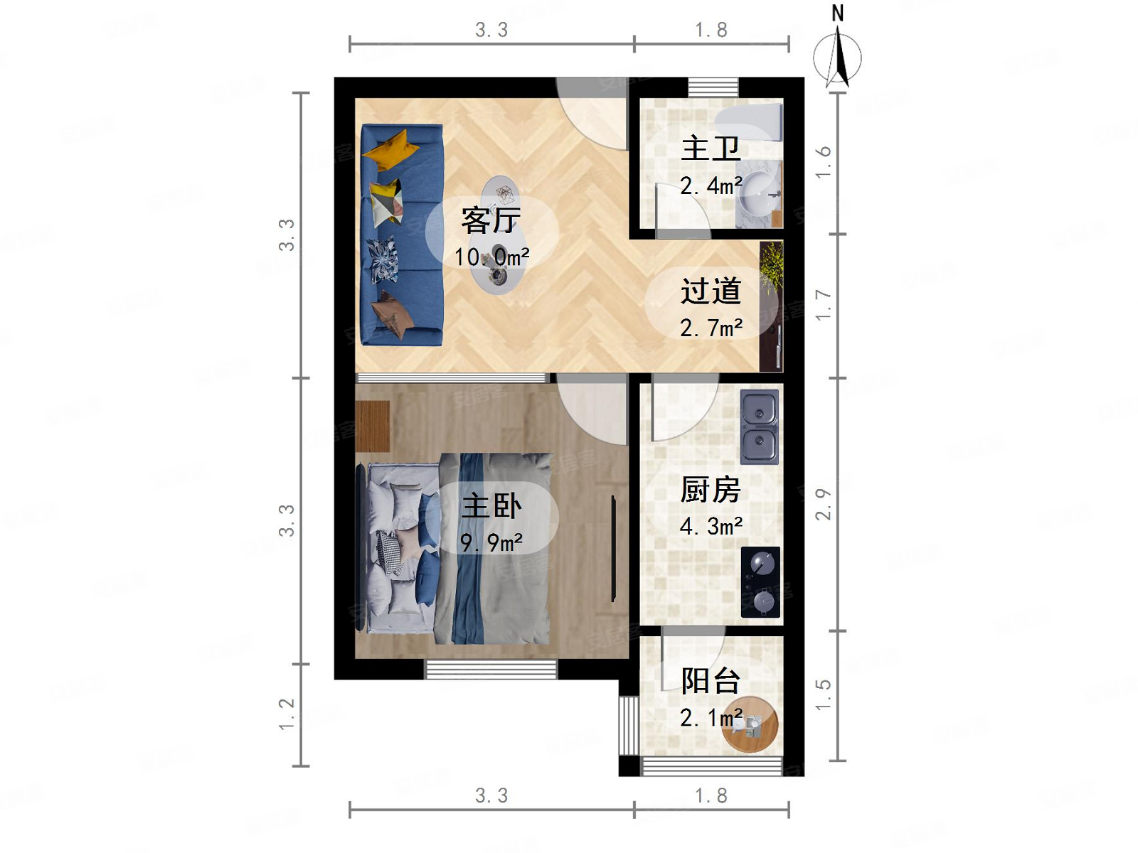 金谷园(南开)1室1厅1卫44.72㎡南北117万