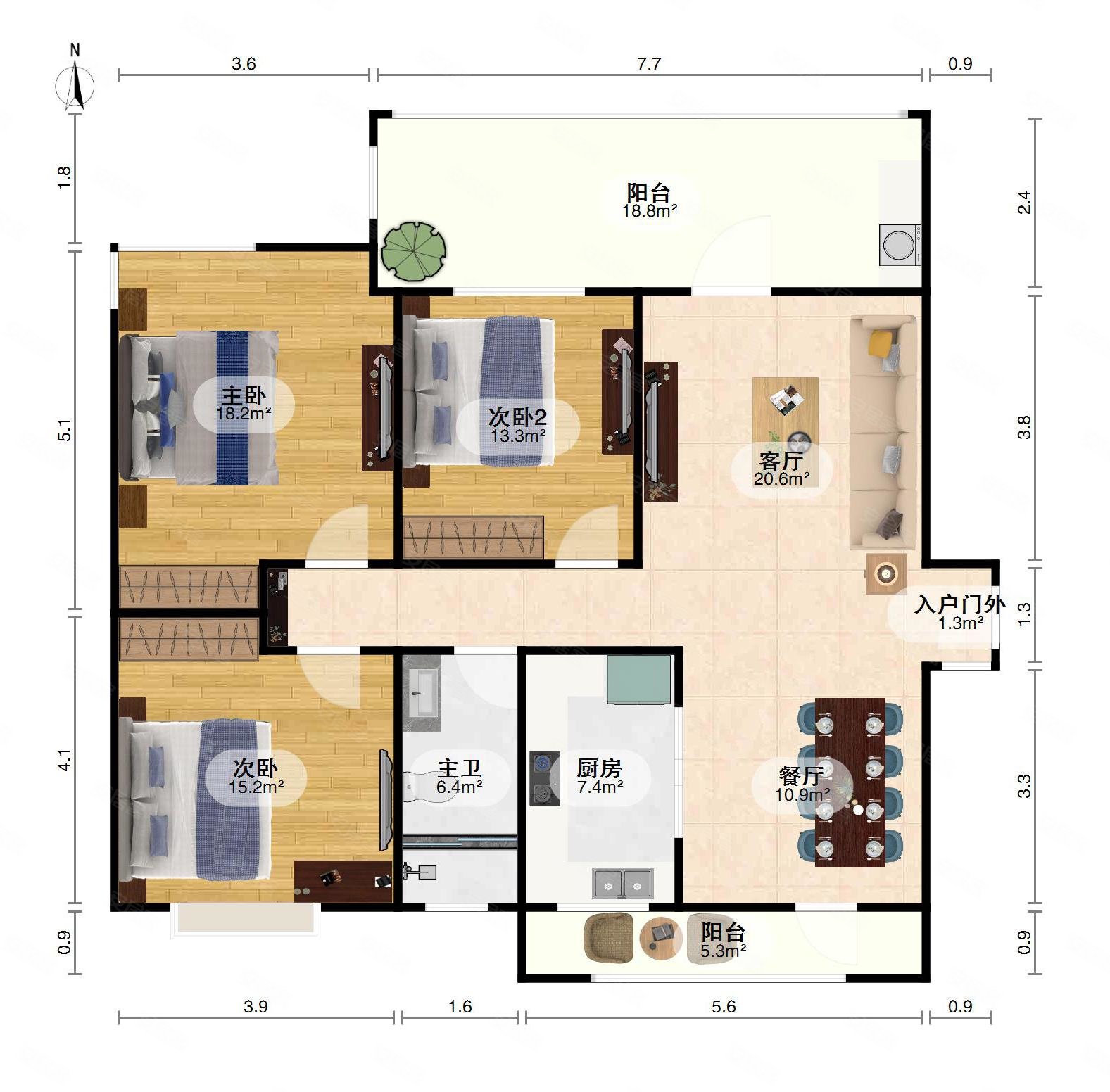 天兴翰林苑3室2厅1卫120㎡南北112万