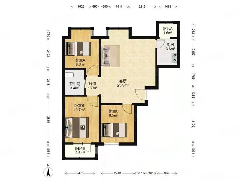 惠民家园(二区)3室1厅1卫86.18㎡南北347万