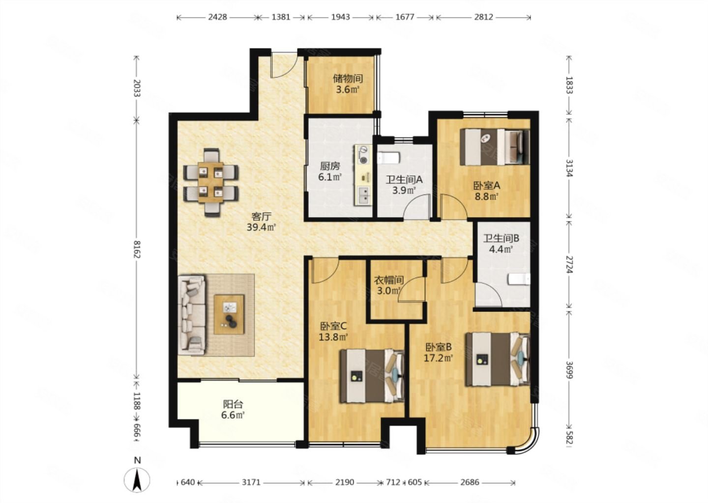 湘江雅颂居南北通透产权清晰小区新双卫生间