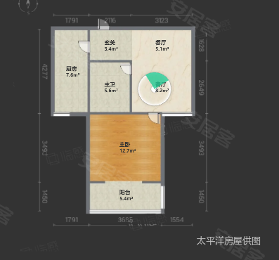 塘和家园君康苑1室2厅1卫52.24㎡南170万