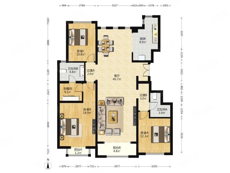 融科钧廷3室2厅2卫161.6㎡南北540万