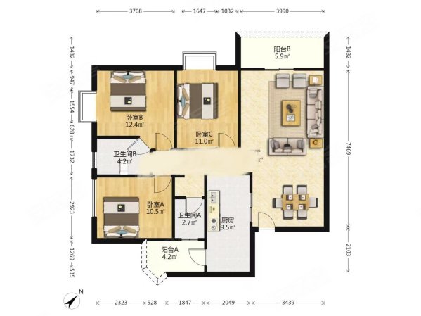 乐安居3室2厅2卫126㎡西北169万