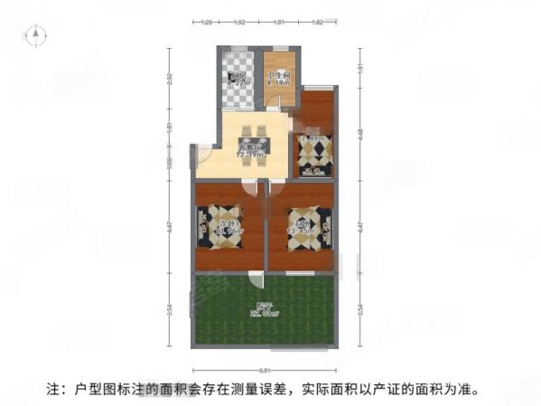 百步街1号小区3室1厅1卫80㎡南北350万