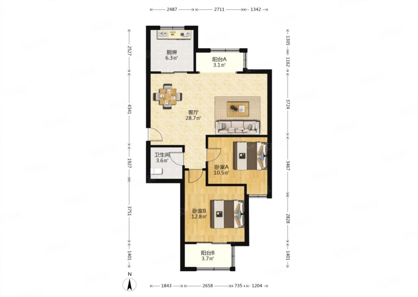 天地源枫林意树2室2厅1卫101.62㎡南北235万
