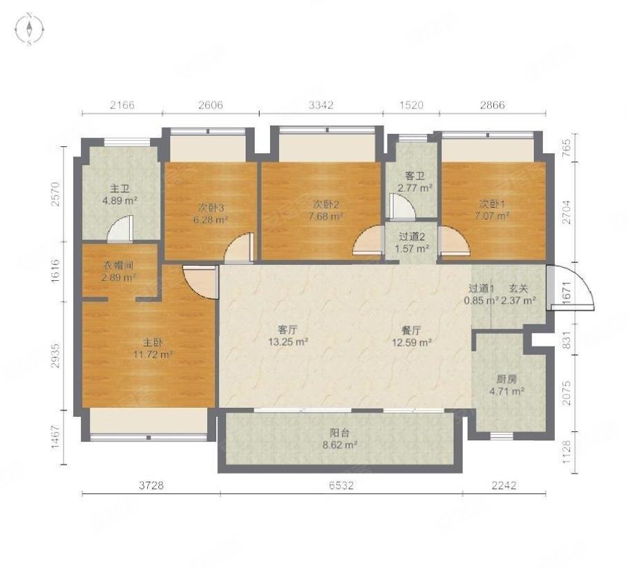 中寰~中层~小区安静舒适~明厨~明卫~南北户型,卓越中寰二手房,600万,4