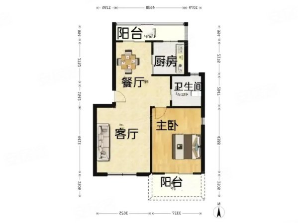 宜浩佳园1室2厅2卫75.93㎡南北135万