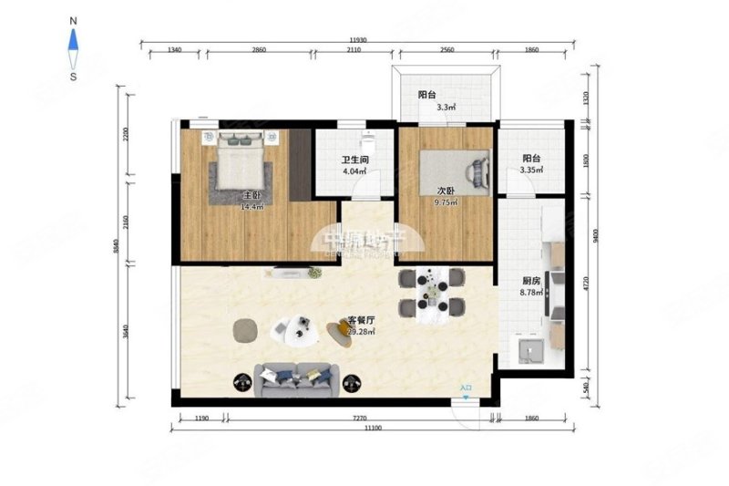 招商钻石山星城2室1厅1卫87㎡西北258万