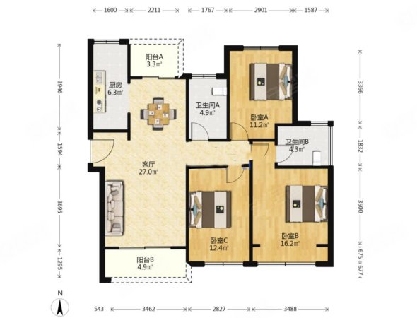 四季和鸣雅园3室2厅2卫127.86㎡南北300万