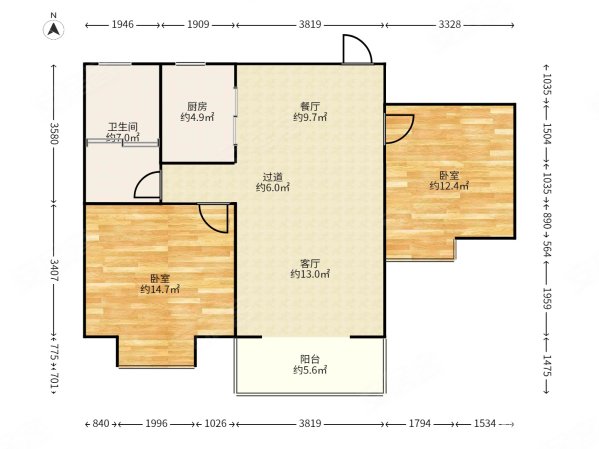 壹街区2室2厅1卫108㎡南北92万