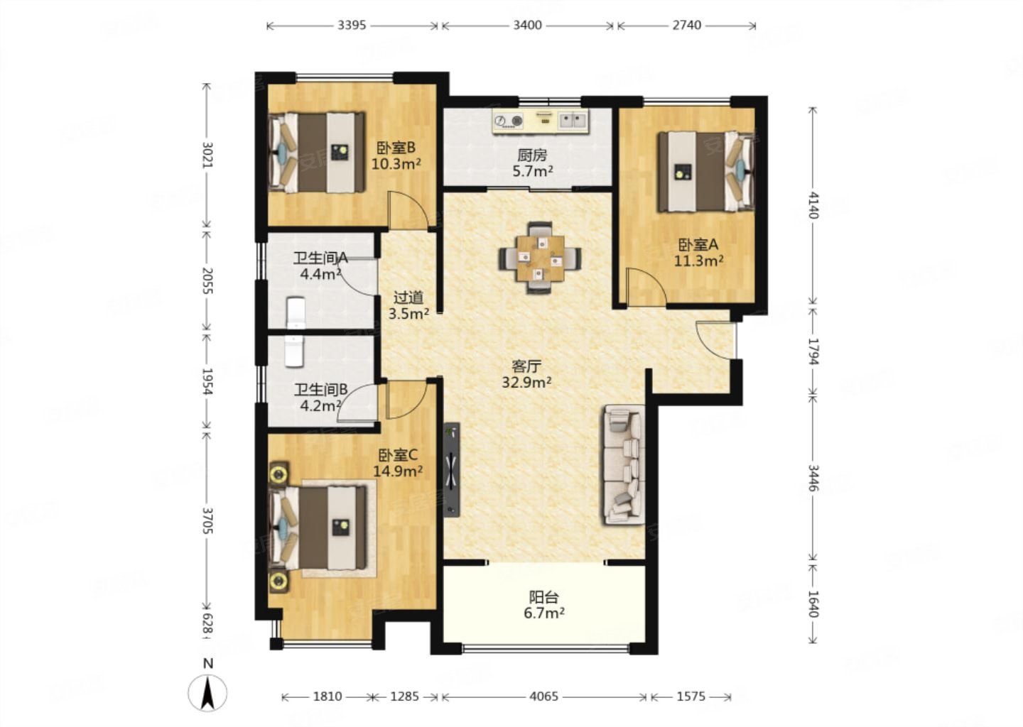 曲江三小旁精装修128平米大三室洋房社区低密度近文化运动公园,天地源
