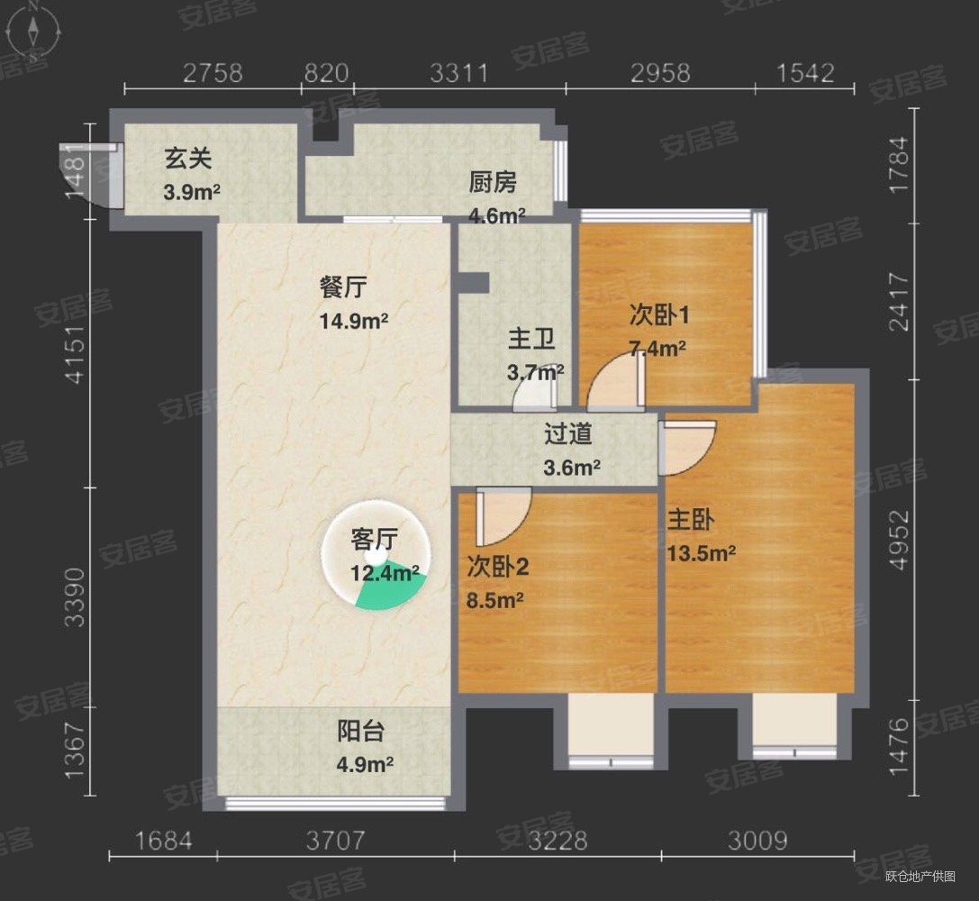 典雅花溪半岛一期高层3室2厅1卫86.39㎡南80万