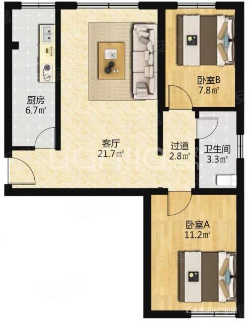 东风苑小区(北区)2室1厅1卫70㎡南北480万