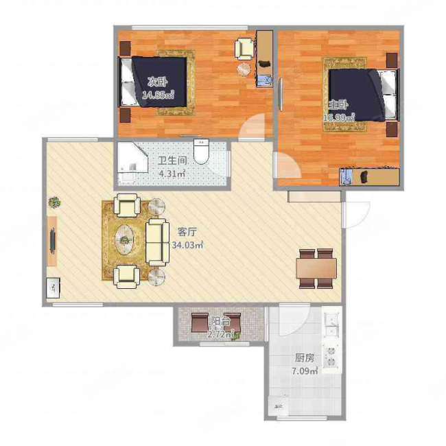 蓝色城邦(公寓住宅)2室2厅1卫87.86㎡南163万