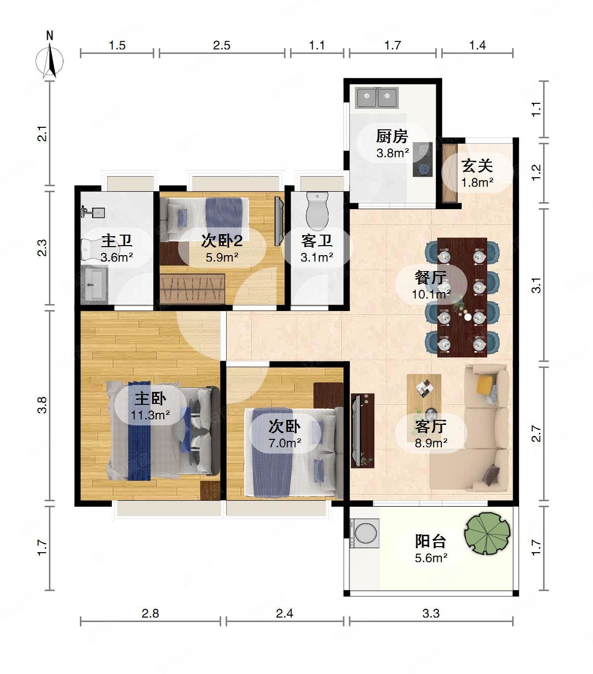 保利香颂装修好南北通透小三房楼层视野无遮挡三室两厅两卫