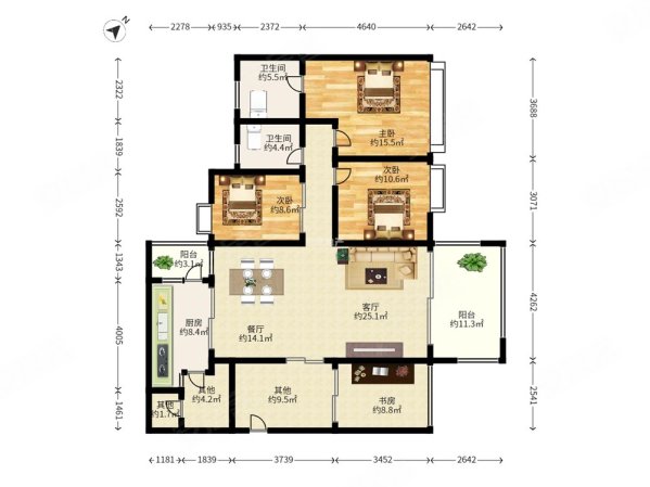 百仕达东郡,成熟配套,4房2卫南北通,近地铁