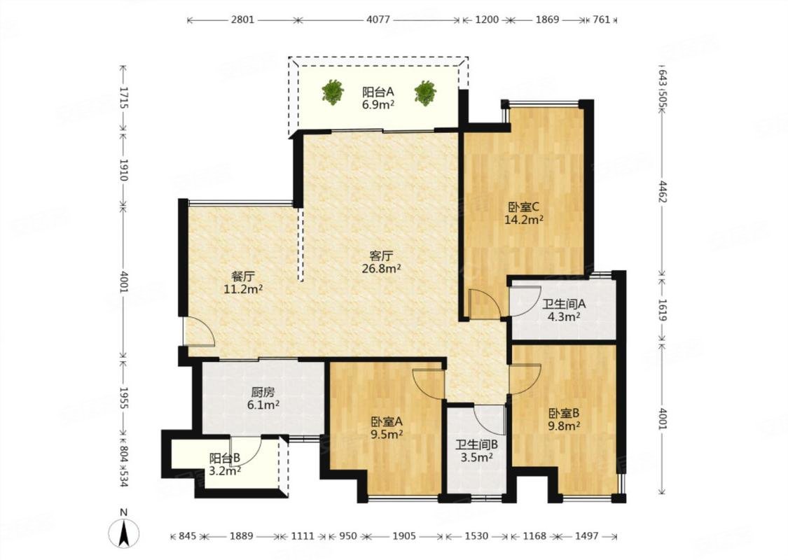 出售丽景名筑三房两厅两卫看房方便