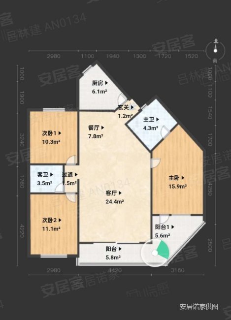 天宇花园3室2厅2卫116.08㎡南292万