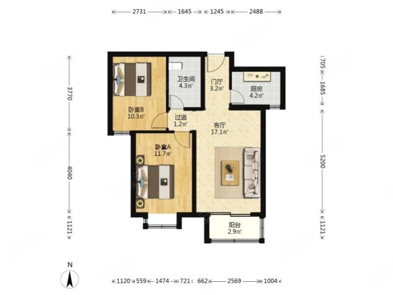青荷里南山园 2室1厅 82.83平