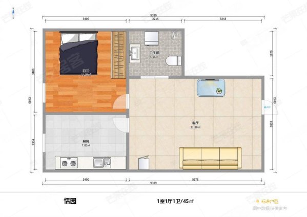 恬园小区1室1厅1卫45㎡西60.8万