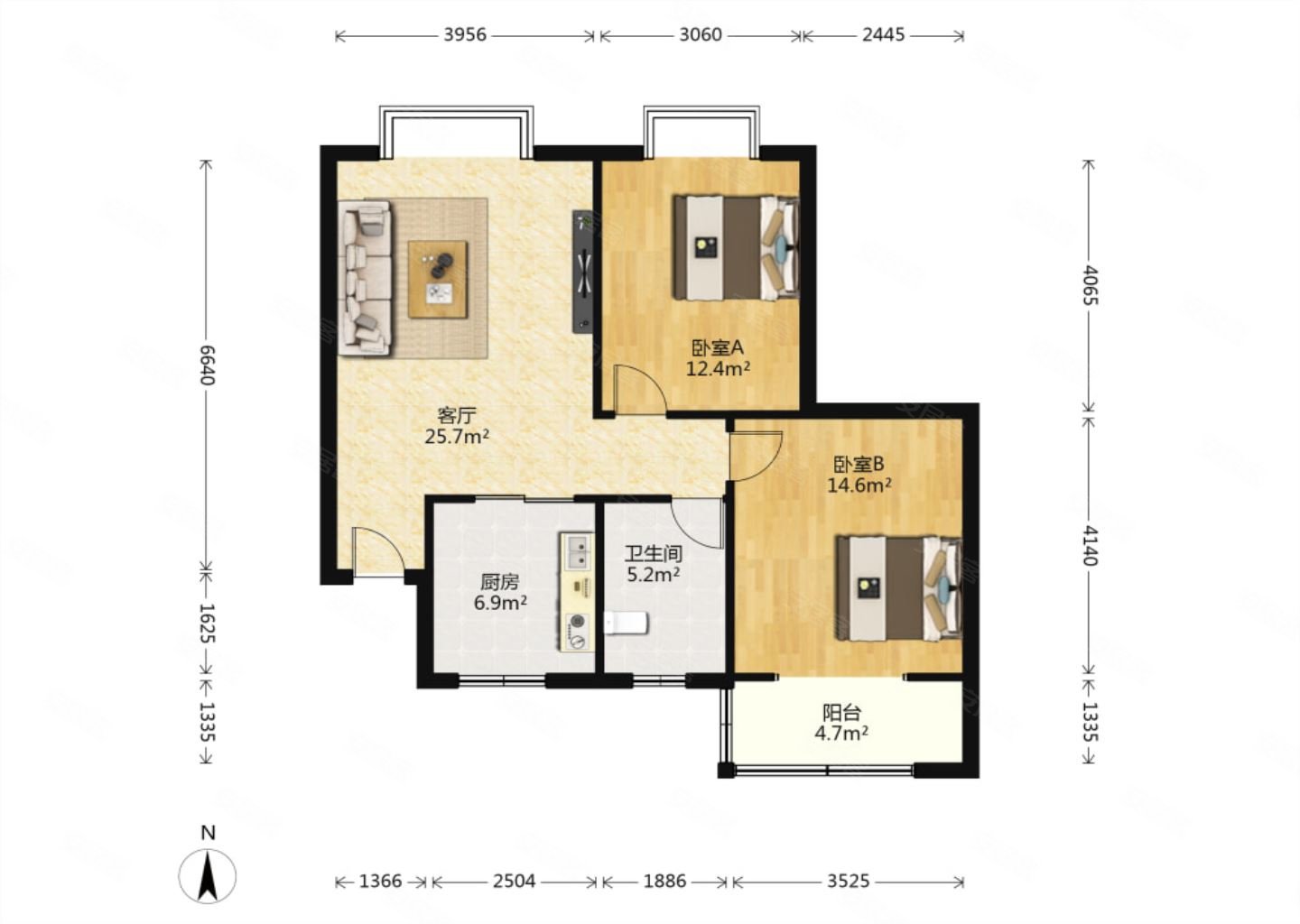 海荣名城 2室2厅 南北通透 全明户型 随时看房,海荣名城二手房,125万