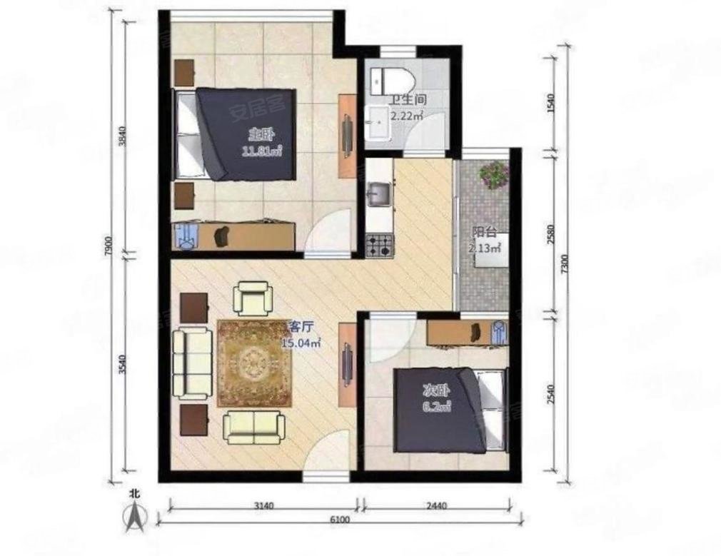 留仙居2室2厅1卫50㎡西北190万