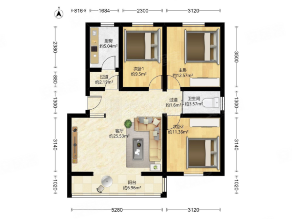 草桥欣园三区3室1厅1卫99.27㎡南北688万