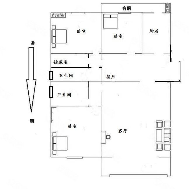 上营北区3室2厅2卫114㎡南北302万