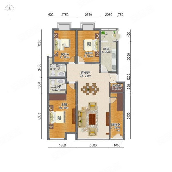 泰达时代3室2厅1卫147㎡南北275万